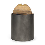 Eclipse Gunmetal Gray Drum Base w/ Brown Wood Top End/Side Table from Mercana - Luna Furniture
