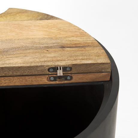Eclipse Gunmetal Gray Drum Base w/ Brown Wood Top End/Side Table from Mercana - Luna Furniture