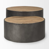 Eclipse Gunmetal Gray Drum Base w/ Brown Wood Top Nested Coffee Table from Mercana - Luna Furniture