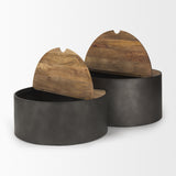 Eclipse Gunmetal Gray Drum Base w/ Brown Wood Top Nested Coffee Table from Mercana - Luna Furniture