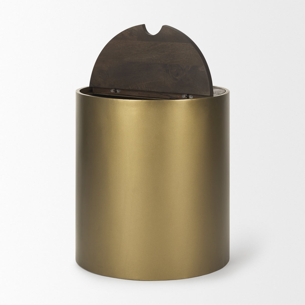 Eclipse Antique Brass Metal Drum Base w/ Dark Brown Wood Top End/Side Table from Mercana - Luna Furniture