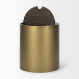 Eclipse Antique Brass Metal Drum Base w/ Dark Brown Wood Top End/Side Table from Mercana - Luna Furniture