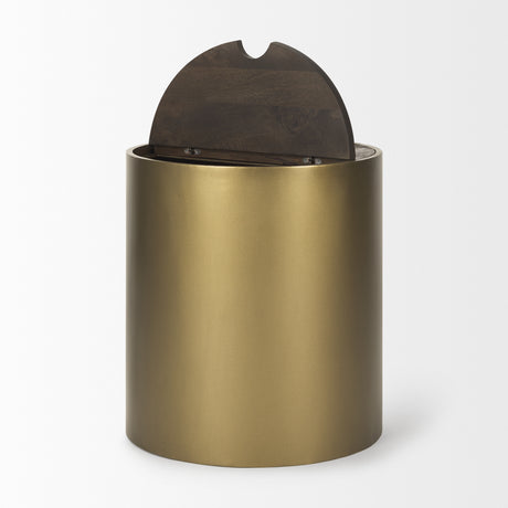 Eclipse Antique Brass Metal Drum Base w/ Dark Brown Wood Top End/Side Table from Mercana - Luna Furniture