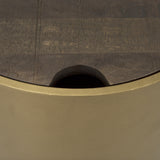 Eclipse Antique Brass Metal Drum Base w/ Dark Brown Wood Top End/Side Table from Mercana - Luna Furniture