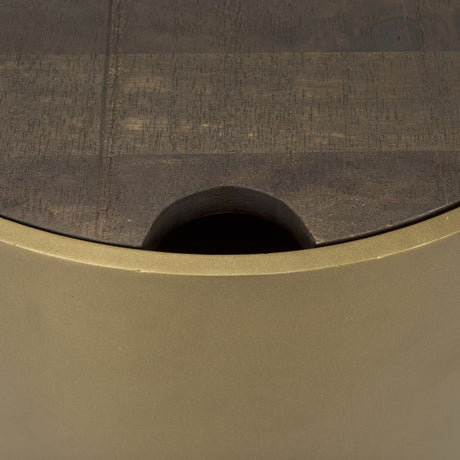 Eclipse Antique Brass Metal Drum Base w/ Dark Brown Wood Top End/Side Table from Mercana - Luna Furniture