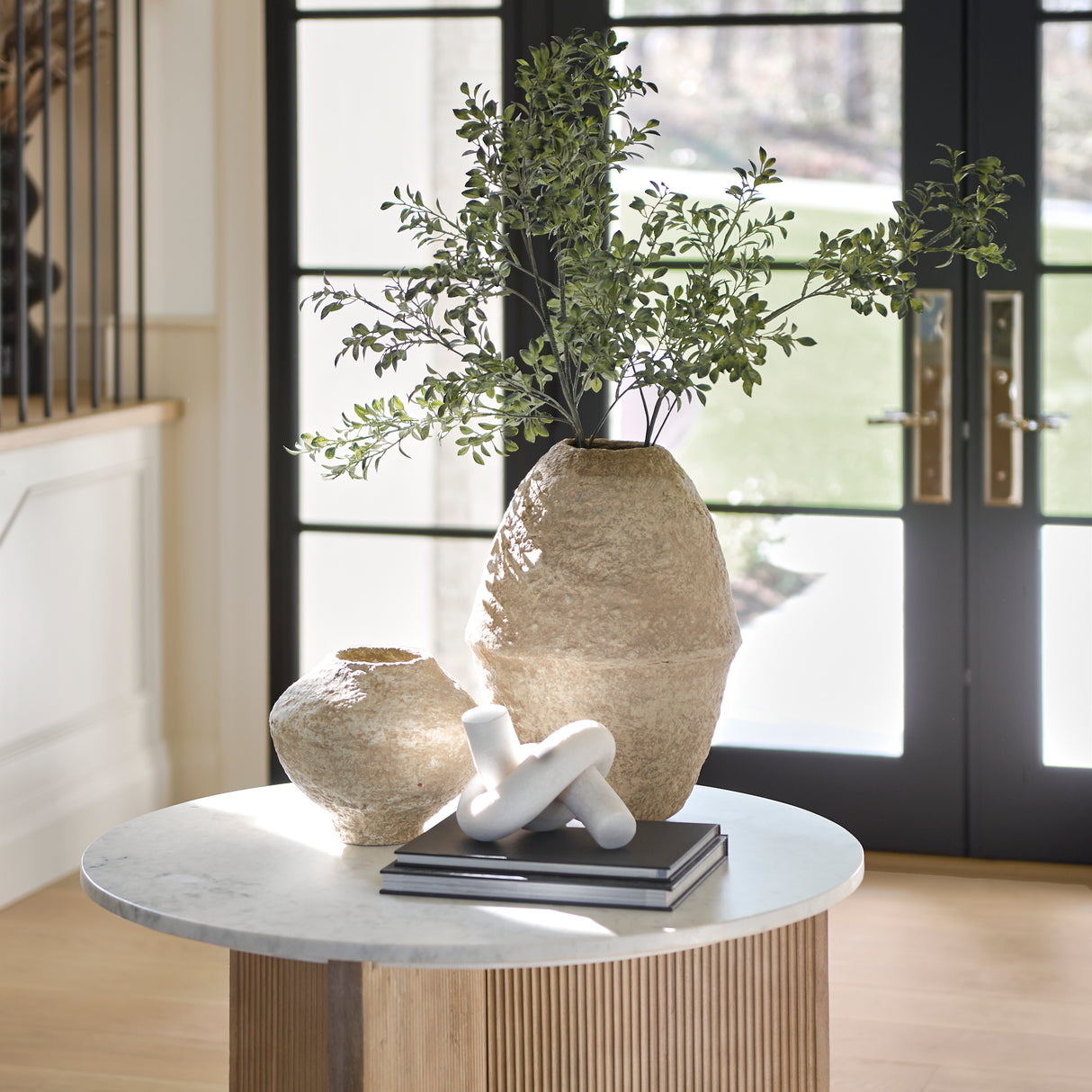 Ritu Small Beige Paper Mache Pot Vase from Mercana - Luna Furniture