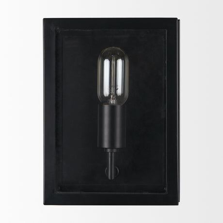 Cairn Matte Black Metal w/ Glass 1-Light Wall Sconce from Mercana - Luna Furniture