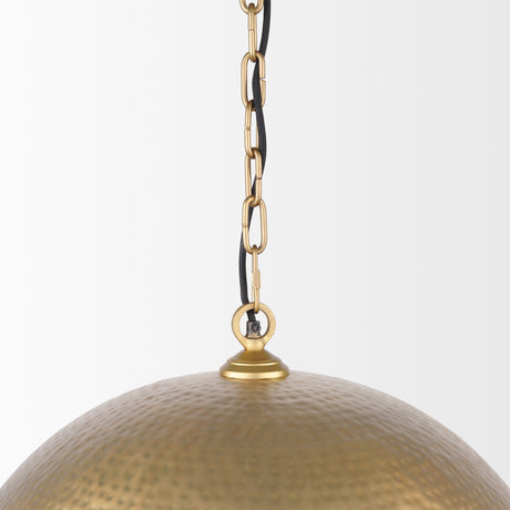 Karina 24" Round Brass-tone Hammered Metal Dome Pendant Light from Mercana - Luna Furniture