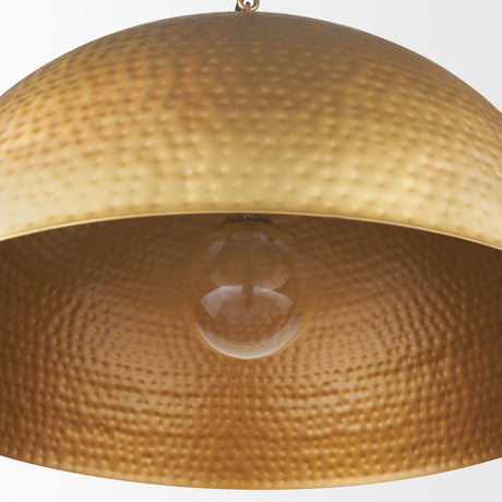 Karina 24" Round Brass-tone Hammered Metal Dome Pendant Light from Mercana - Luna Furniture