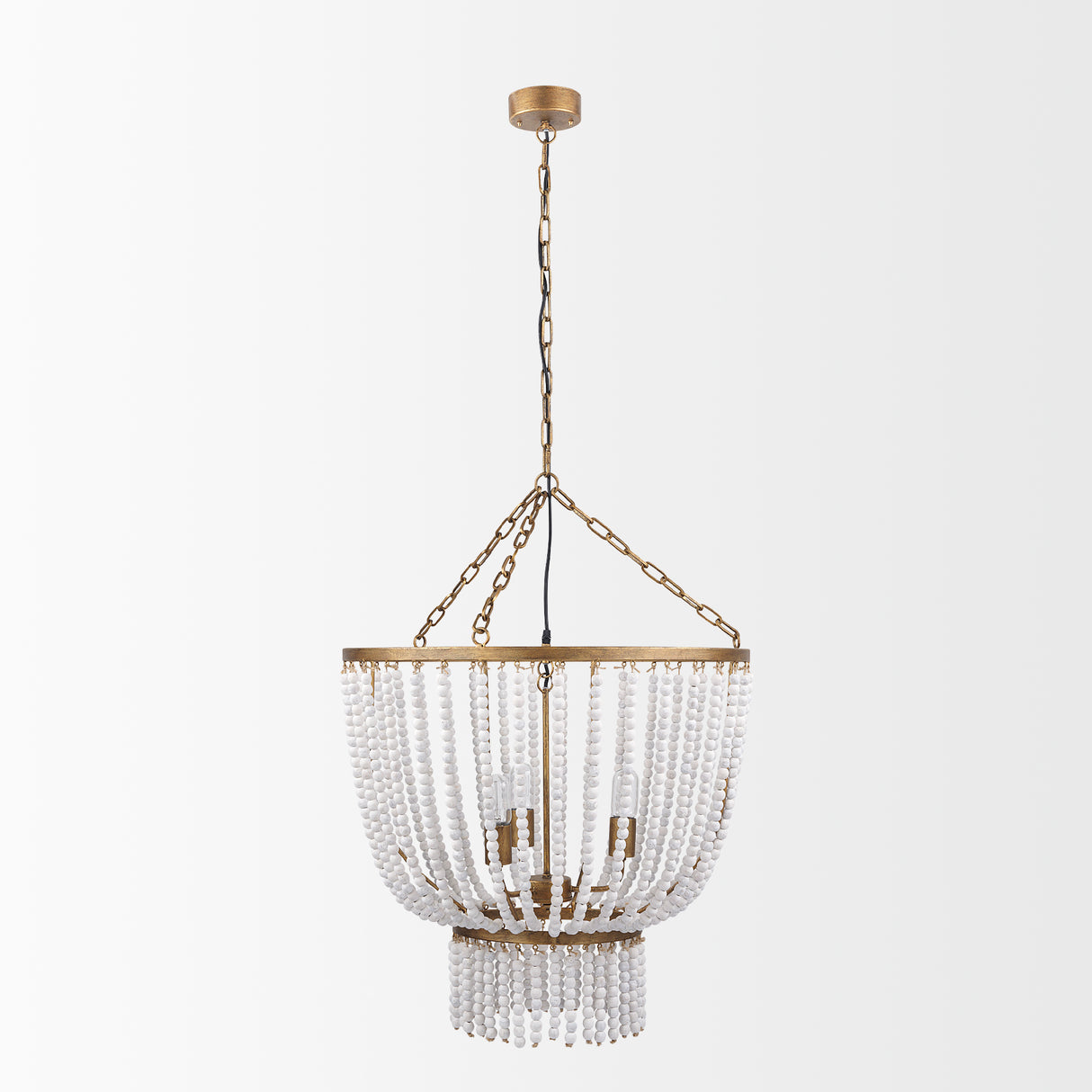 Rhone Gold Metal and Wood Beaded Chandelier from Mercana - Luna Furniture