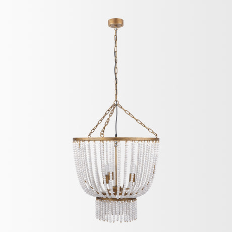 Rhone Gold Metal and Wood Beaded Chandelier from Mercana - Luna Furniture