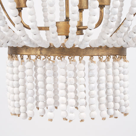 Rhone Gold Metal and Wood Beaded Chandelier from Mercana - Luna Furniture