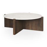 Bianca Dark Brown Wood w/ Marble Round Top Coffee Table from Mercana - Luna Furniture