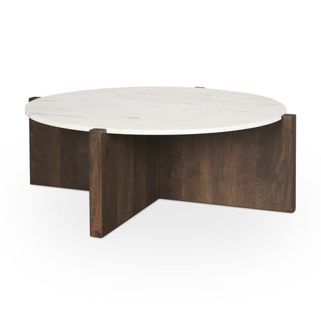 Bianca Dark Brown Wood w/ Marble Round Top Coffee Table from Mercana - Luna Furniture