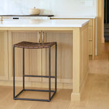 Clarissa 18.0L x 16.0W x 26.25H Dark Brown Woven Leather Seat W/ Black Iron Frame Counter Stool from Mercana - Luna Furniture