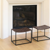 Clarissa 22.0L x 16.0W x 16.5H Brown Leather Woven Seat W/ Black Metal Frame Stool from Mercana - Luna Furniture