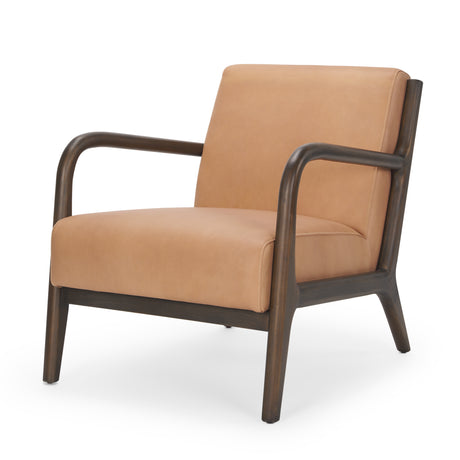 Cashel Accent Chair W/ Dark Brown Wood and Tan Genuine Leather from Mercana - Luna Furniture