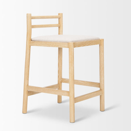 Sam Counter Stool W/ Light Brown Wood Frame and Beige Upholstered Seat from Mercana - Luna Furniture