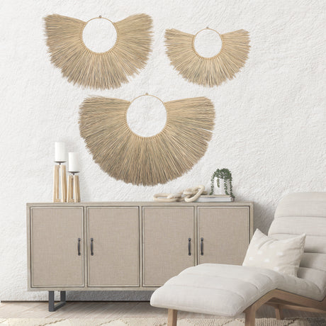 Bayu Set of 3 Seagrass Boho Weave Fan Wall Decor from Mercana - Luna Furniture
