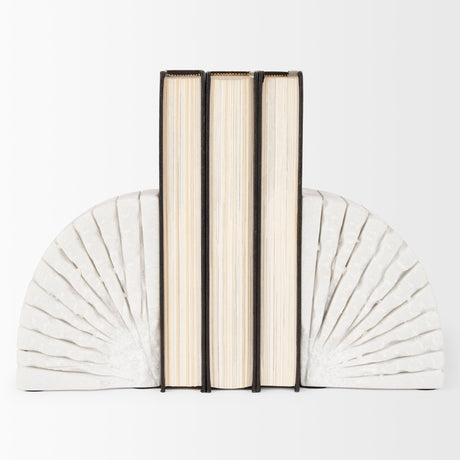 Stept White Marble Bookends w/rough carving (set of 2) from Mercana - Luna Furniture