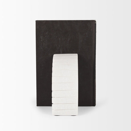 Stept White Marble Bookends w/rough carving (set of 2) from Mercana - Luna Furniture
