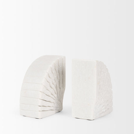 Stept White Marble Bookends w/rough carving (set of 2) from Mercana - Luna Furniture