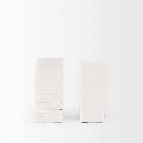 Stept White Marble Bookends w/rough carving (set of 2) from Mercana - Luna Furniture