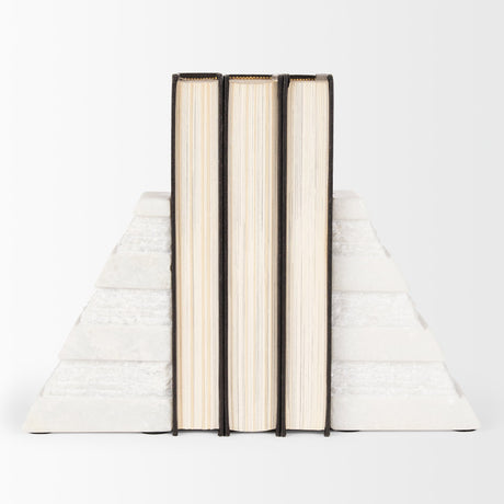 Cavetto White Marble Bookends w/rough carving S/2 from Mercana - Luna Furniture