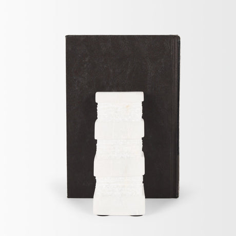 Cavetto White Marble Bookends w/rough carving S/2 from Mercana - Luna Furniture