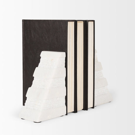 Cavetto White Marble Bookends w/rough carving S/2 from Mercana - Luna Furniture