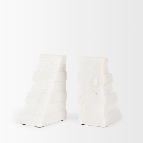 Cavetto White Marble Bookends w/rough carving S/2 from Mercana - Luna Furniture