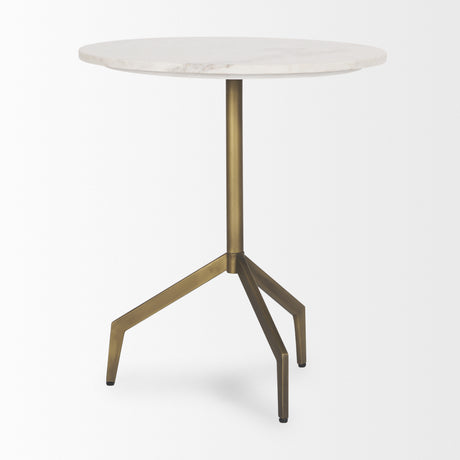 Serre Marble Top 3 Prong Gold Metal Base End Table from Mercana - Luna Furniture