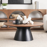 Mitchell 40.0L x 40.0W x 16.0H Black Metal Pedestal Base with Brown Wood Top Coffee Table from Mercana - Luna Furniture