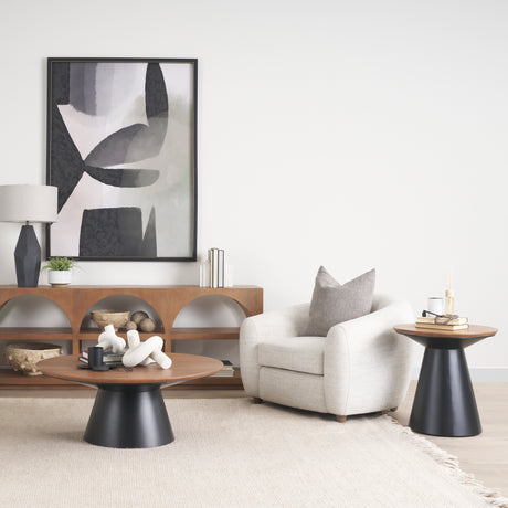 Mitchell 22.0L x 22.0W x 23.0H Black Metal Pedetal Base with Brown Wood Top Side Table from Mercana - Luna Furniture