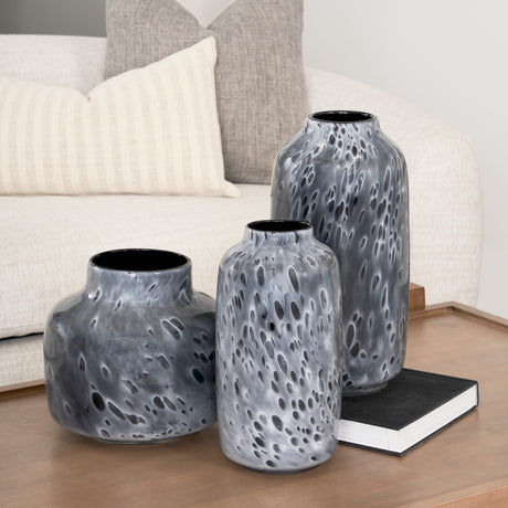 Masai Large Black Mottled Glass Vase from Mercana - Luna Furniture