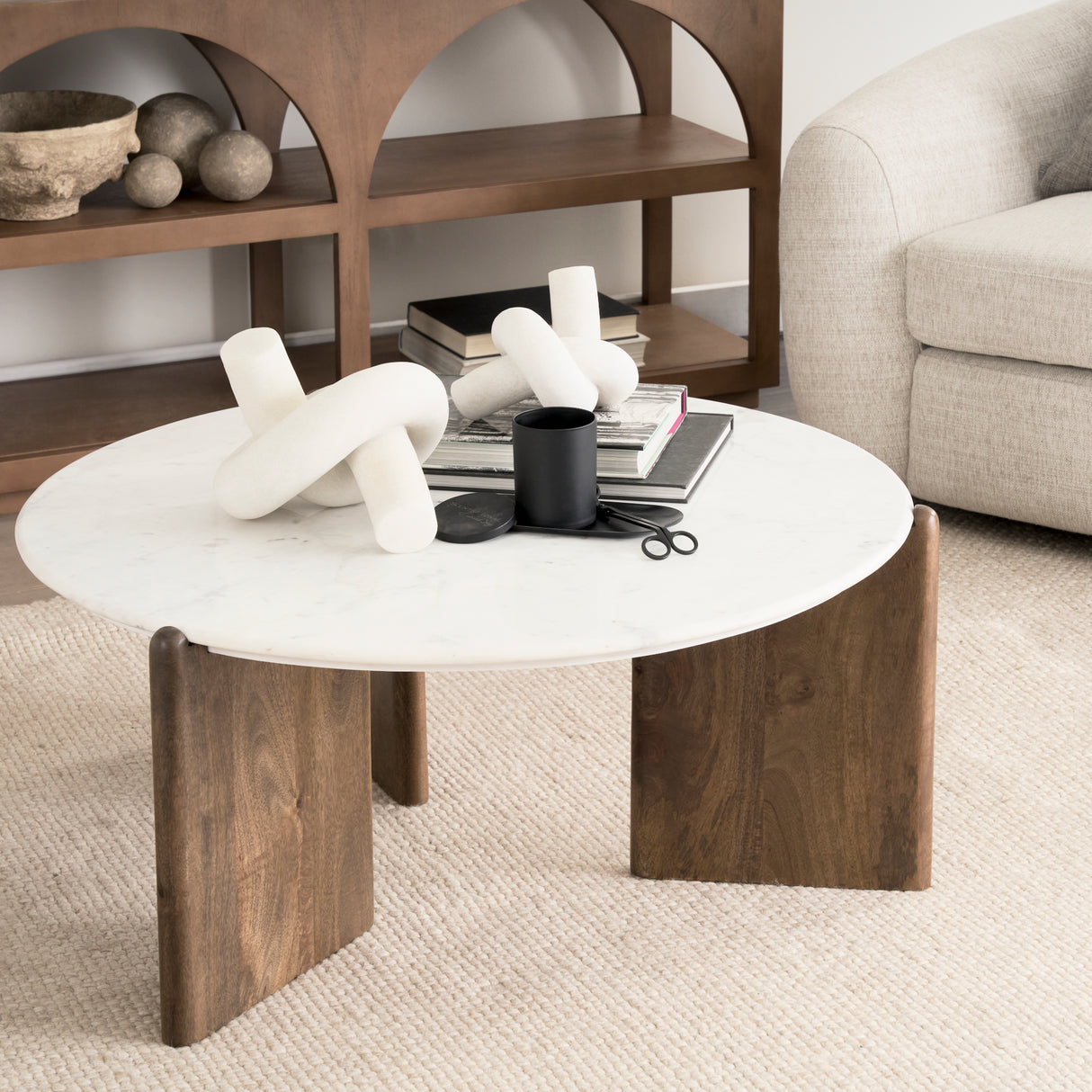 Rumer Dark Brown Wood w/ White Marble Coffee Table from Mercana - Luna Furniture