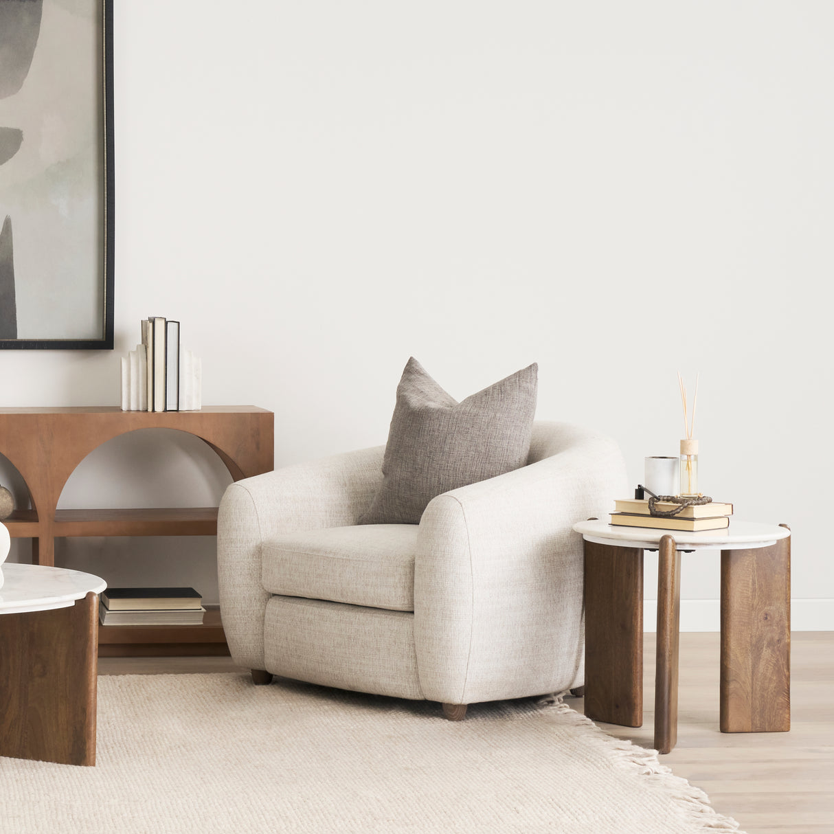 Rumer Dark Brown Wood w/ White Marble Side Table from Mercana - Luna Furniture