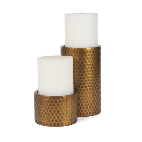 Gage Antiqued Gold Honeycomb Textured Metal Candle Holder (Set of 2) from Mercana - Luna Furniture