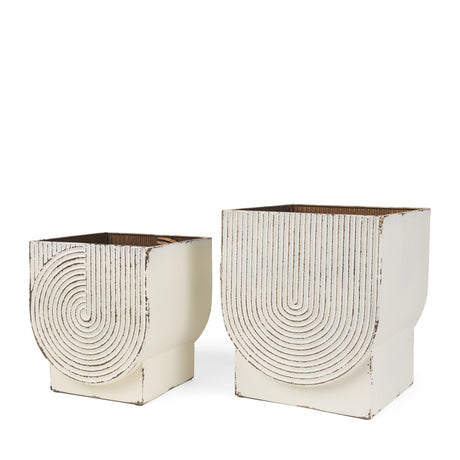 Medina Off White w/ Gold Antiquing Metal Planters (Set of 2) from Mercana - Luna Furniture