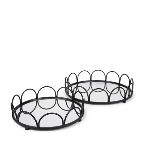 Lenore Round Metal/Mirror Tray Black (Set of 2) from Mercana - Luna Furniture