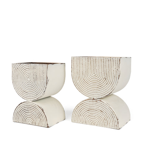 Medina Off White w/ Gold Antiquing Tall Metal Planters (Set of 2) from Mercana - Luna Furniture