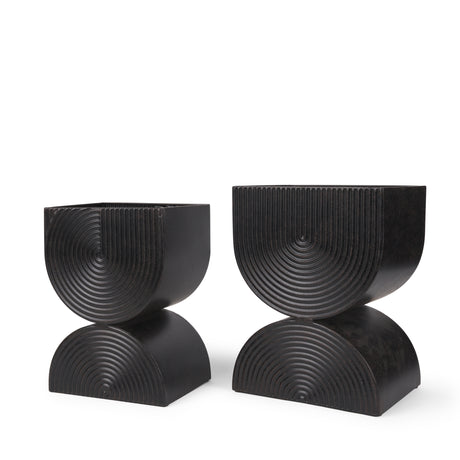 Medina Antiqued Black Tall Metal Planters (Set of 2) from Mercana - Luna Furniture
