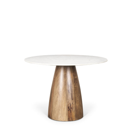 Allyson 42" Round Brown Wood Pedestal w/Banswara White Marble Top Dining Table from Mercana - Luna Furniture