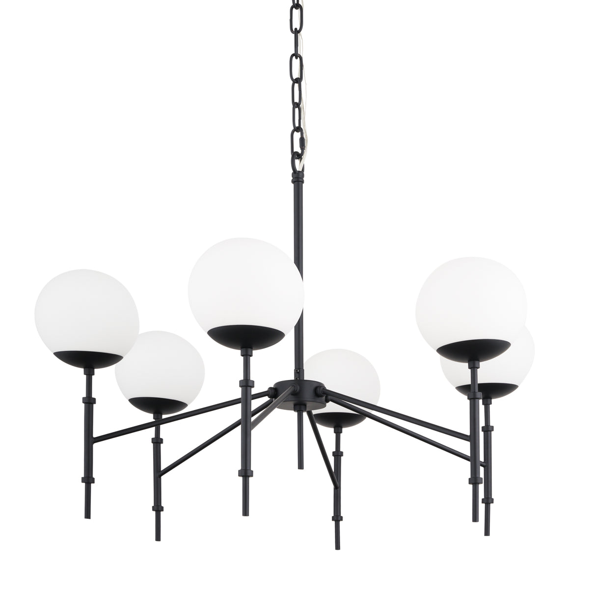 Edie Matte Black Metal w/ Frosted Glass Globes 6-Light Chandelier from Mercana - Luna Furniture