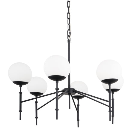 Edie Matte Black Metal w/ Frosted Glass Globes 6-Light Chandelier from Mercana - Luna Furniture