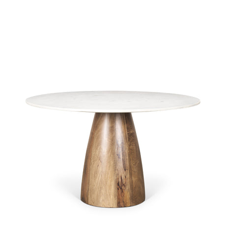 Allyson 48" Round Brown Wood Pedestal w/ White Marble Top Dining Table from Mercana - Luna Furniture