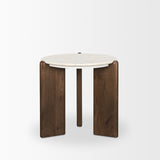 Rumer Dark Brown Wood w/ White Marble Side Table from Mercana - Luna Furniture