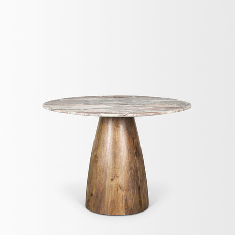Allyson 42" Round Brown Wood Pedestal w/ Savar Pink Marble Top Dining Table from Mercana - Luna Furniture