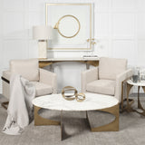 Reinhold 49" Round White Marble Top Gold Metal Base Coffee Table from Mercana - Luna Furniture