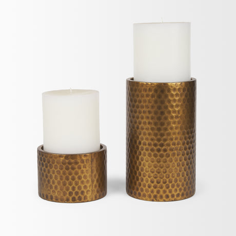 Gage Antiqued Gold Honeycomb Textured Metal Candle Holder (Set of 2) from Mercana - Luna Furniture